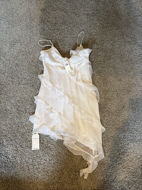 Abercrombie & Fitch Ivory Ruffled Asymmetric Slip Dress